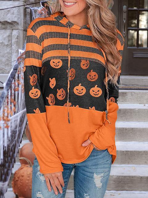 Heidi-Mode | Halloween Kürbis Streifen Print Schnür Hoodie