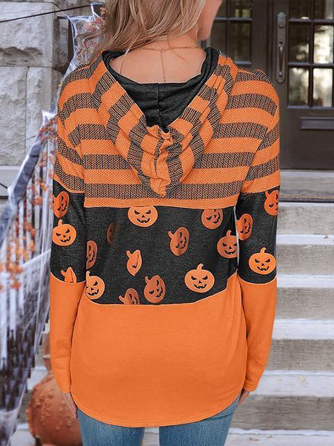 Heidi-Mode | Halloween Kürbis Streifen Print Schnür Hoodie