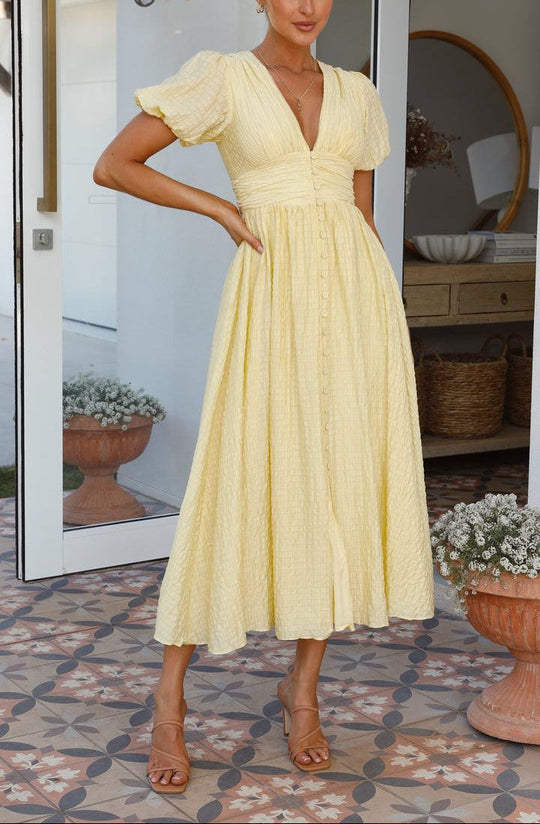 Heidi-Mode | V-Ausschnitt Midi Kleid für Frauen