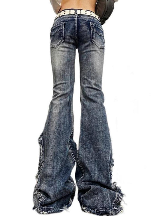 Heidi-Mode | Raw Trim Splice Niedrigschnitt Flare Jeans