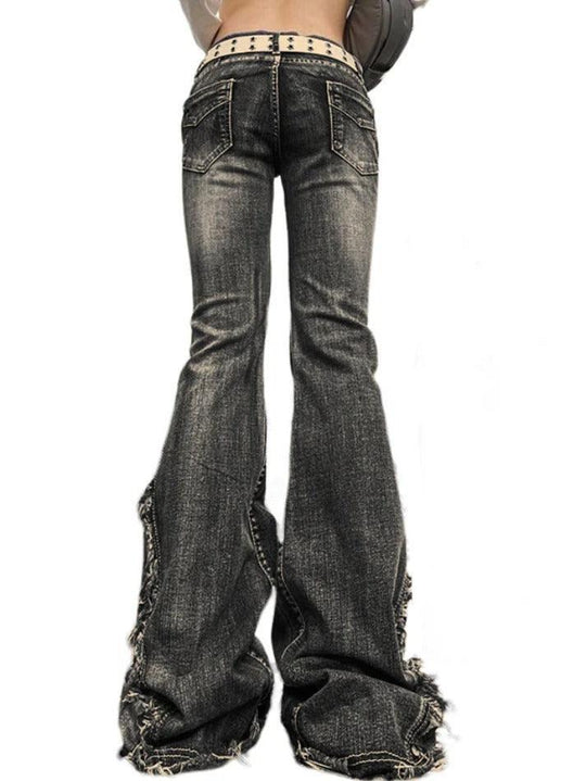 Heidi-Mode | Raw Trim Splice Niedrigschnitt Flare Jeans