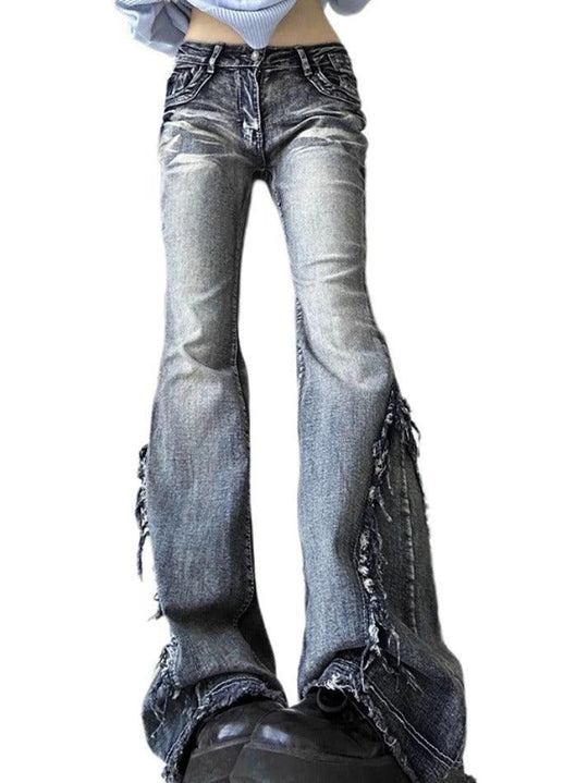 Heidi-Mode | Raw Trim Splice Niedrigschnitt Flare Jeans