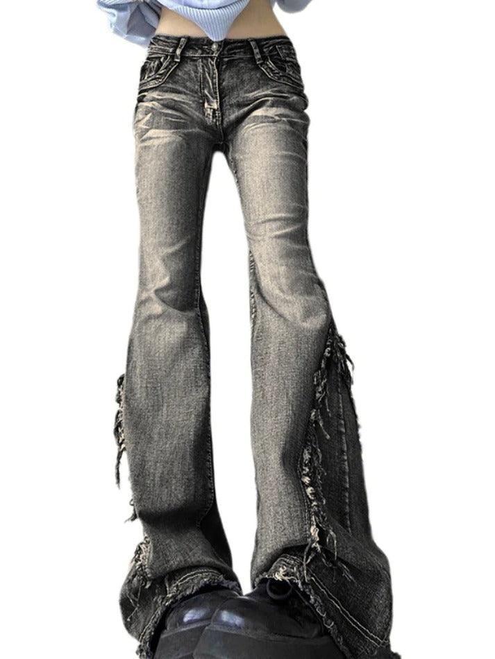 Heidi-Mode | Raw Trim Splice Niedrigschnitt Flare Jeans