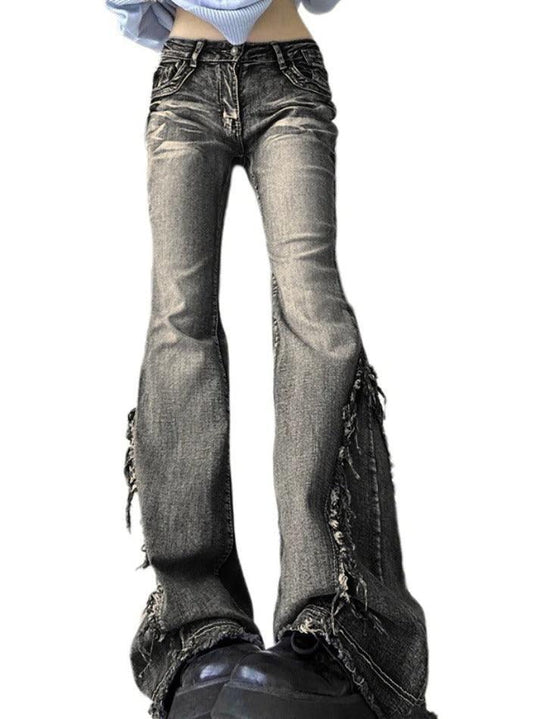 Heidi-Mode | Raw Trim Splice Niedrigschnitt Flare Jeans