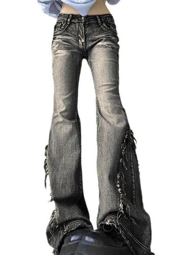 Heidi-Mode | Raw Trim Splice Niedrigschnitt Flare Jeans