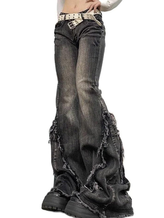 Heidi-Mode | Raw Trim Splice Niedrigschnitt Flare Jeans
