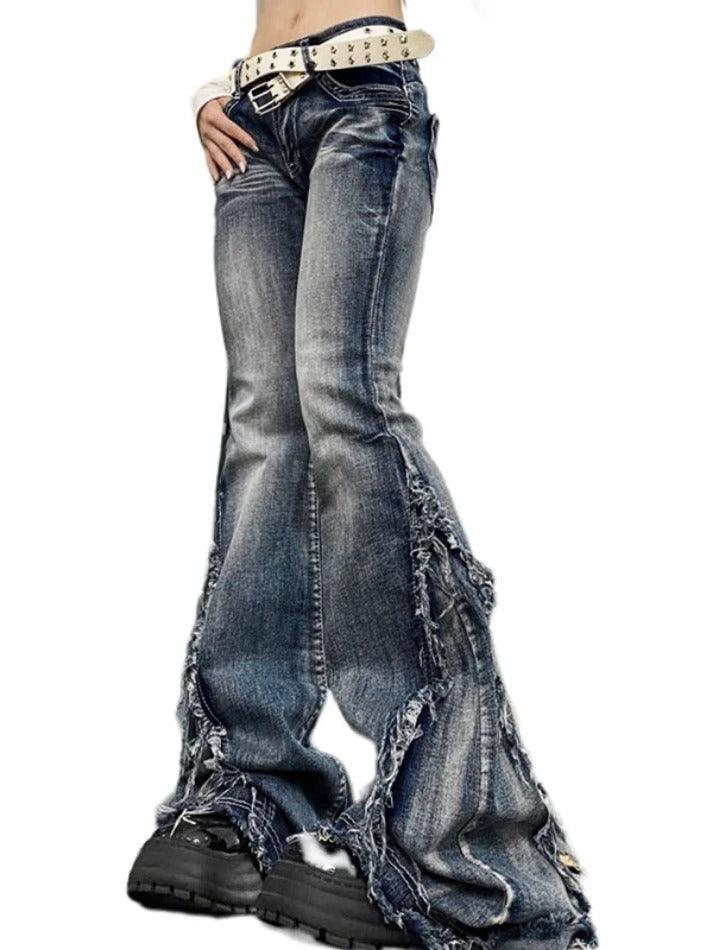 Heidi-Mode | Raw Trim Splice Niedrigschnitt Flare Jeans