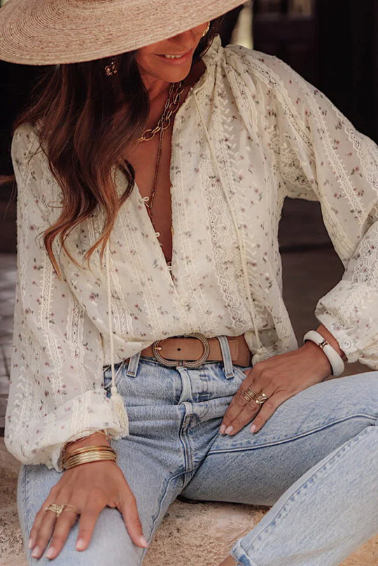 Heidi-Mode | Bluse Damen Elegant Stickerei und Spitze