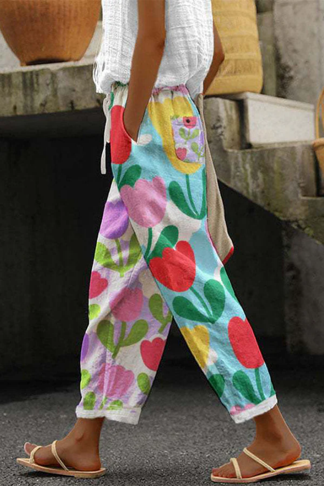 Heidi-Mode | Lässig Unique Printed Button Pocket Pants