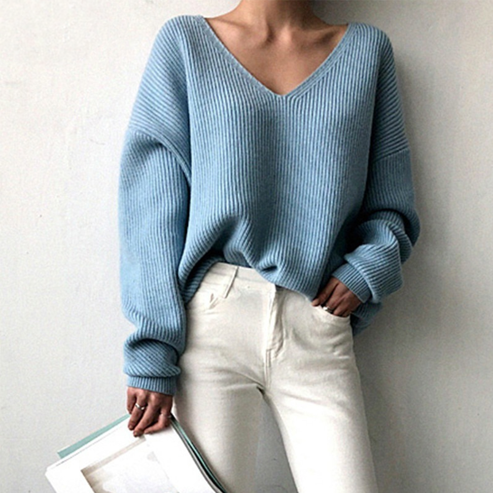 Oversized Gerippter Pullover Für Damen