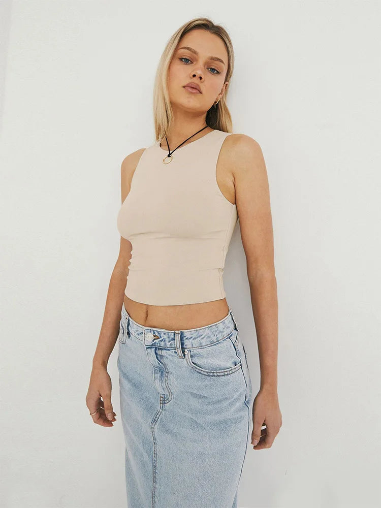 Heidi-Mode | Ärmelloses Shirt mit Enganliegendem Unterteil und Rundem Halsausschnitt Oben