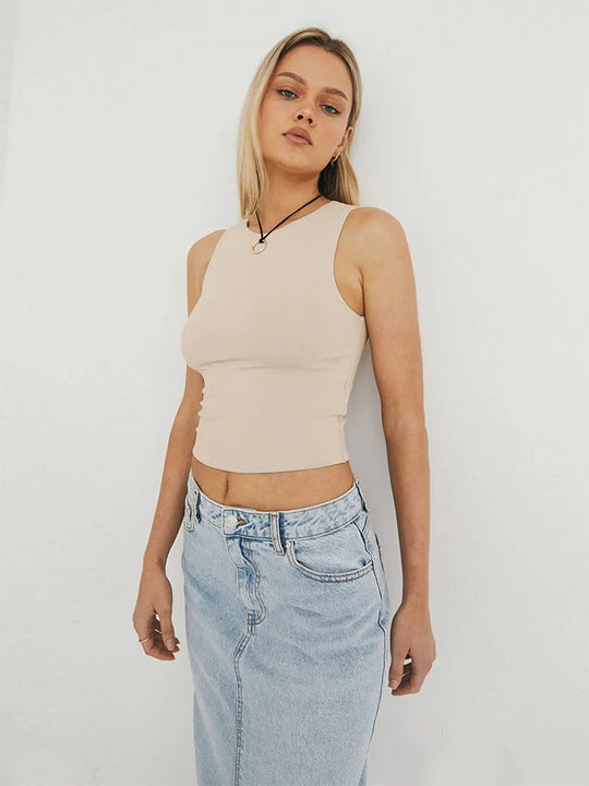 Heidi-Mode | Ärmelloses Shirt mit Enganliegendem Unterteil und Rundem Halsausschnitt Oben