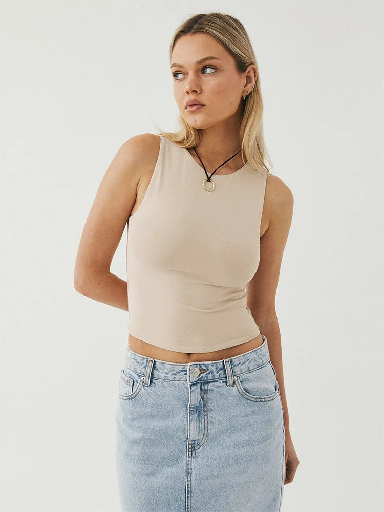 Heidi-Mode | Ärmelloses Shirt mit Enganliegendem Unterteil und Rundem Halsausschnitt Oben
