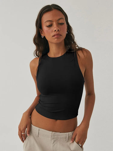 Heidi-Mode | Ärmelloses Shirt mit Enganliegendem Unterteil und Rundem Halsausschnitt Oben