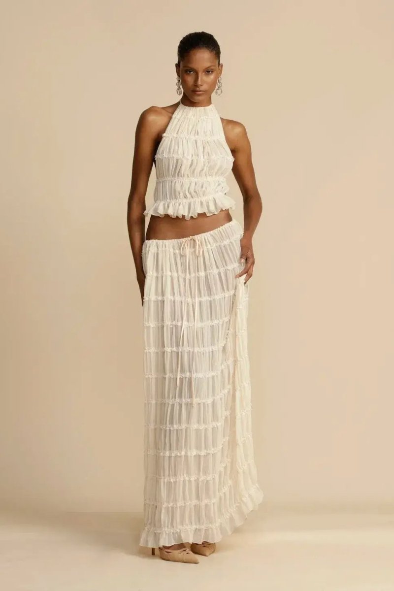 Heidi-Mode | Damen Rückenausschnitt Oberteil und langer Rock Set Stylisch