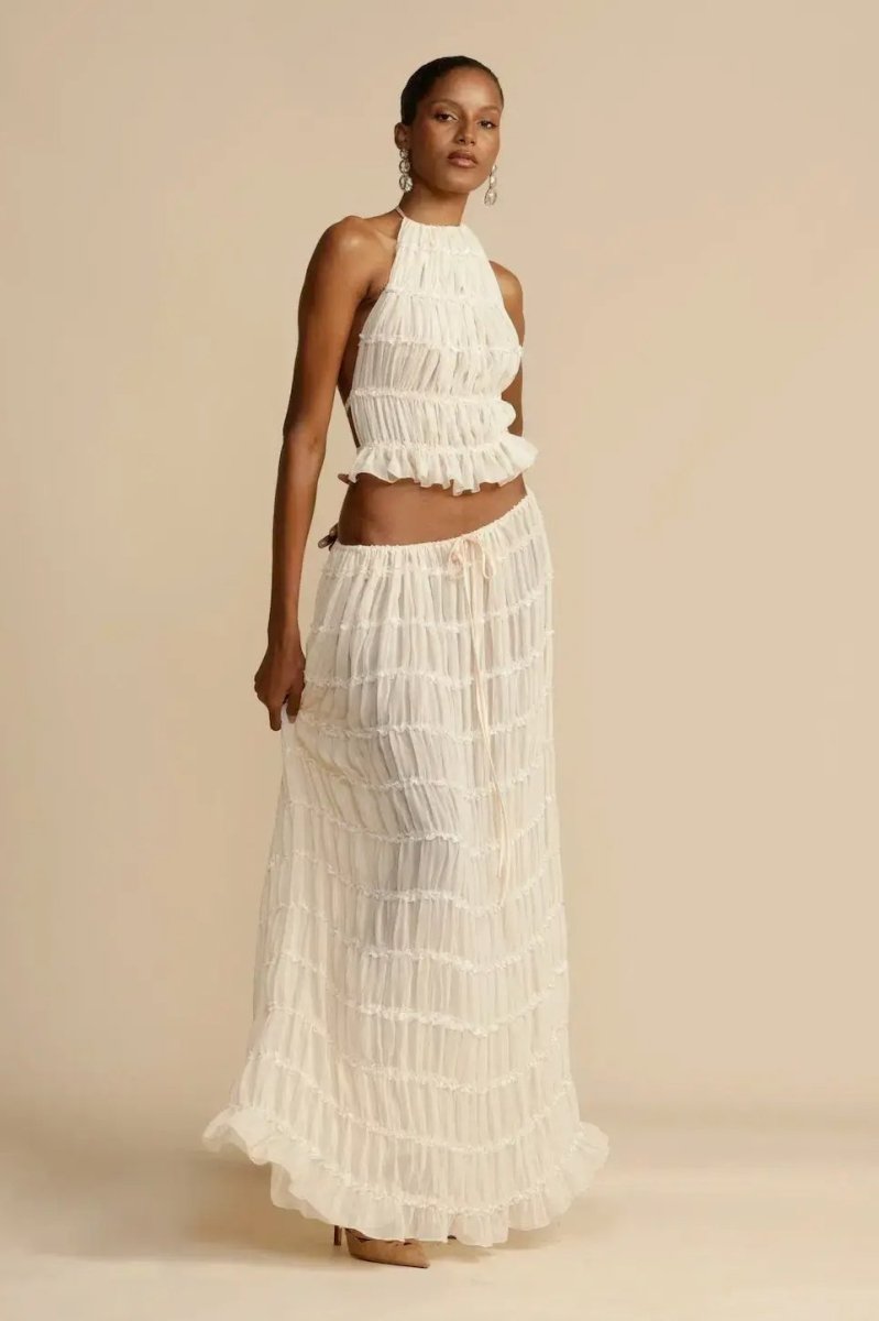 Heidi-Mode | Damen Rückenausschnitt Oberteil und langer Rock Set Stylisch