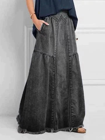 Heidi-Mode | Lange Denim Rock mit Elastischem Bund