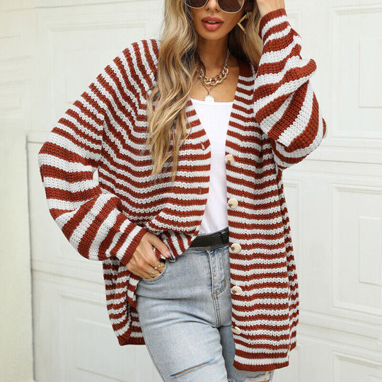 Heidi-Mode | Gestreifte Strickjacke für Damen langer Cardigan im Casual Look