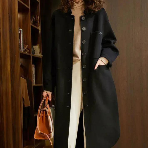 Heidi-Mode | Mantel Lang Elegante Silhouette Breite Revers Bequem Lockere Passform