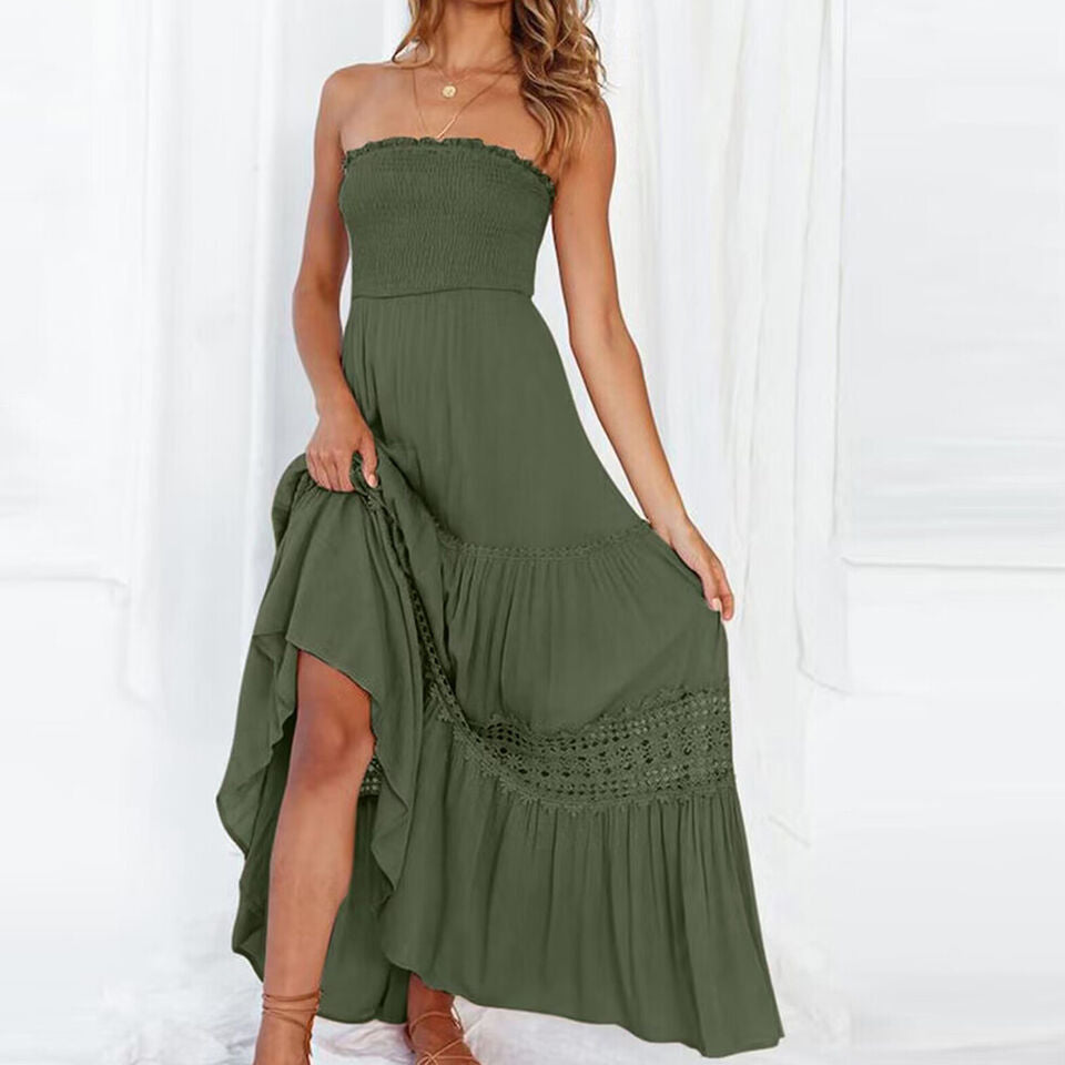 Heidi - Sommerliches schulterfreies Kleid mit Spitzenbesatz