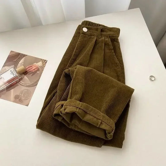 Retro Corduroy-Hose mit hoher Taille für Damen