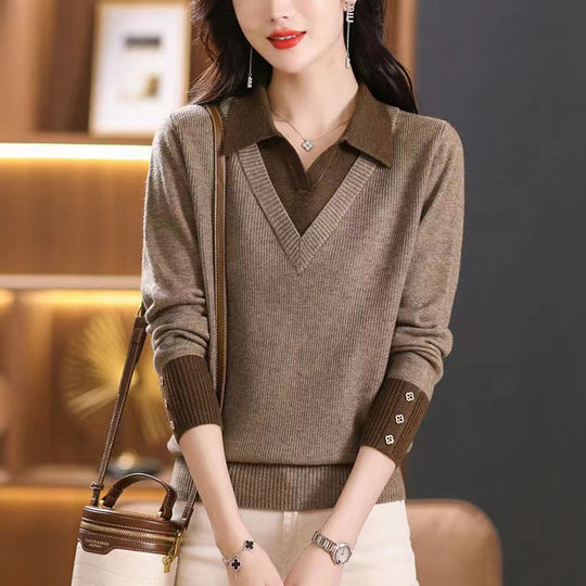 Heidi-Mode |  Mode Original Herbst Zweiteilige Polo Neck Pullover für Frauen