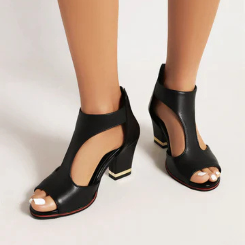Heidi-Mode | Sandalen Damen Bequem mit Absatz Schwarz