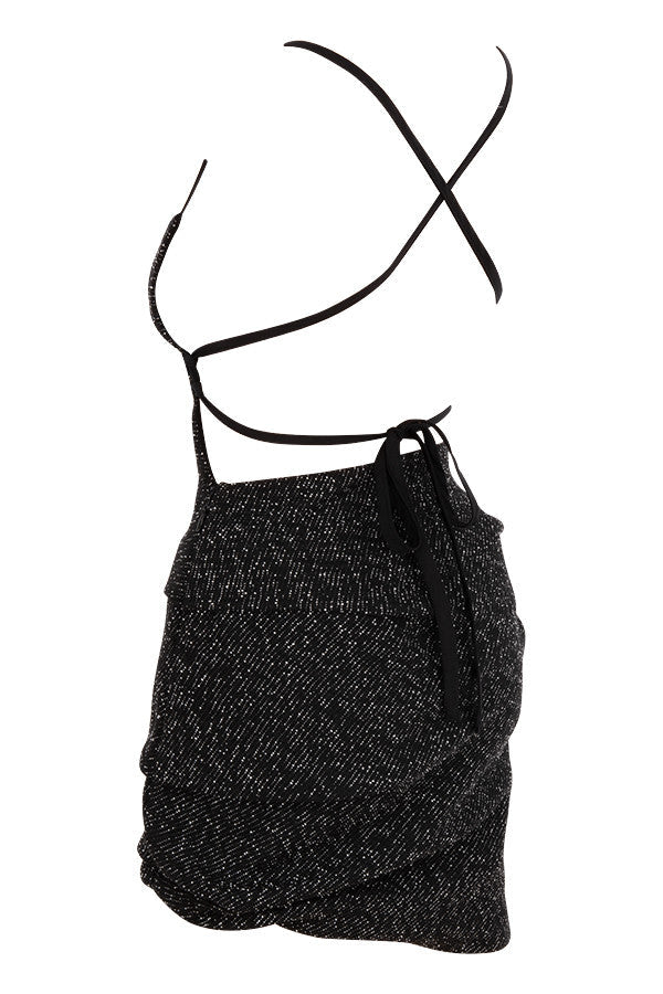Heidi-Mode | Schwarzes Bouclé Drapiertes Mini Kleid