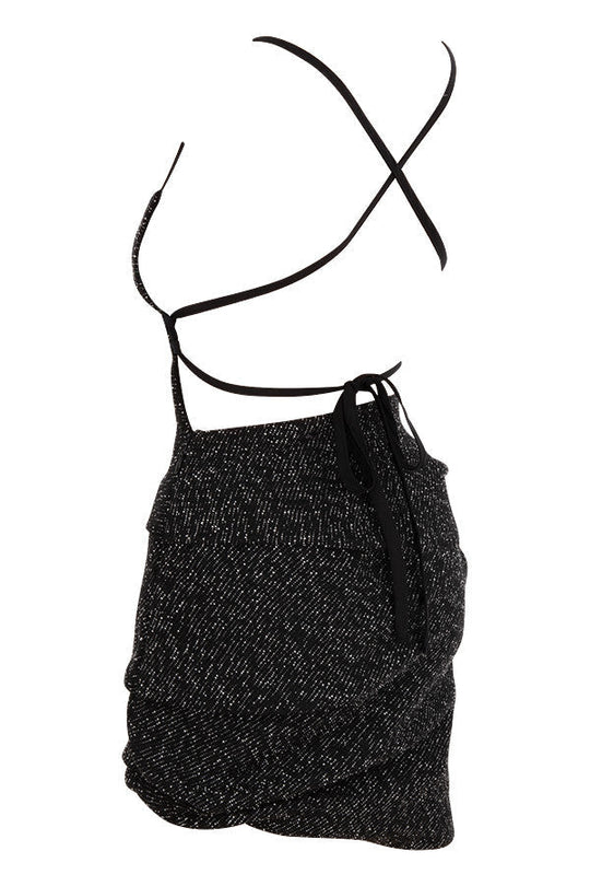 Heidi-Mode | Schwarzes Bouclé Drapiertes Mini Kleid