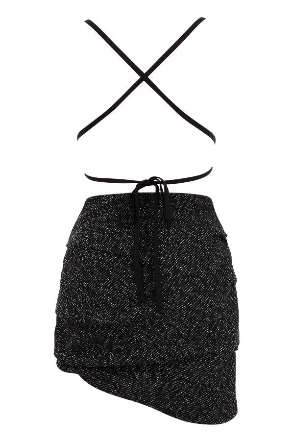 Heidi-Mode | Schwarzes Bouclé Drapiertes Mini Kleid