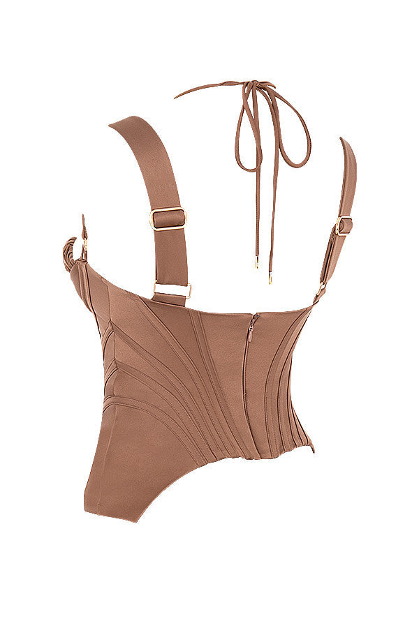 Heidi-Mode | Toffee Satin Peplum Korsett