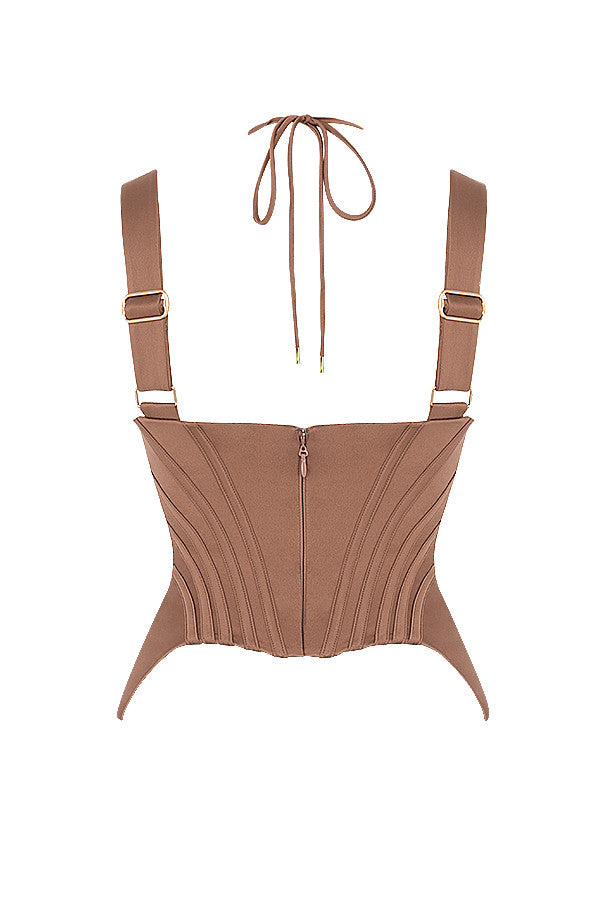 Heidi-Mode | Toffee Satin Peplum Korsett
