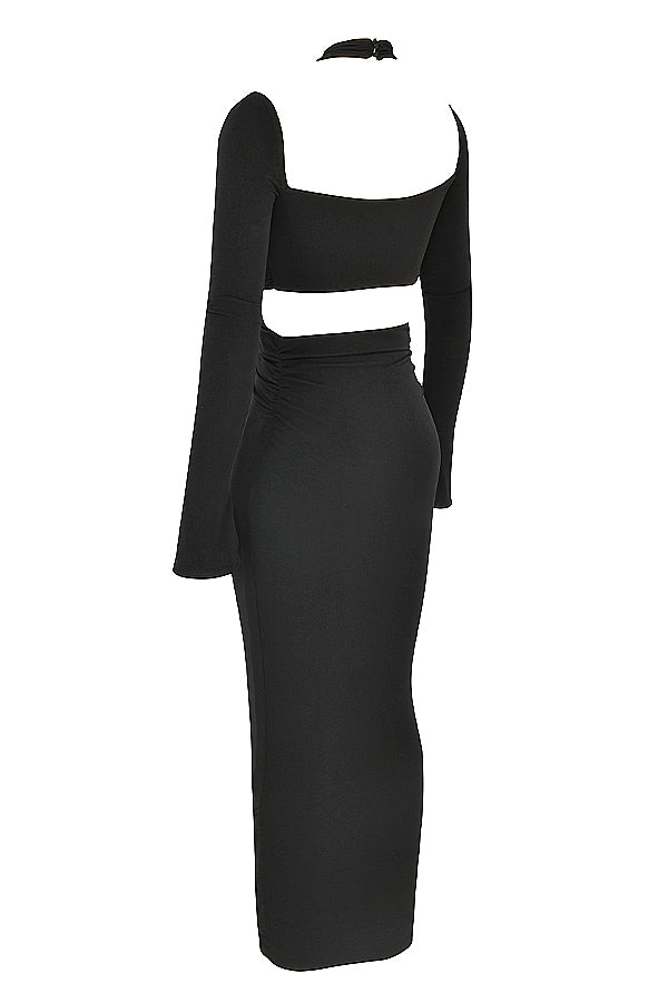 Heidi-Mode | Schwarzes Jersey Maxi Kleid mit Ausschnitt