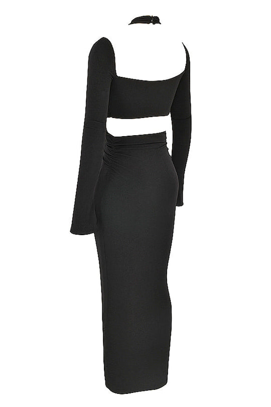 Heidi-Mode | Schwarzes Jersey Maxi Kleid mit Ausschnitt