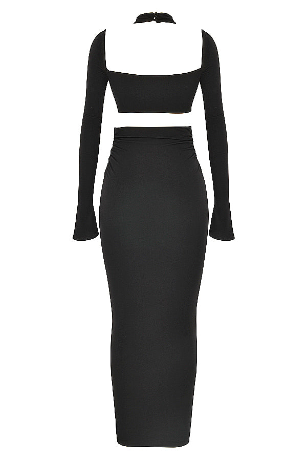 Heidi-Mode | Schwarzes Jersey Maxi Kleid mit Ausschnitt