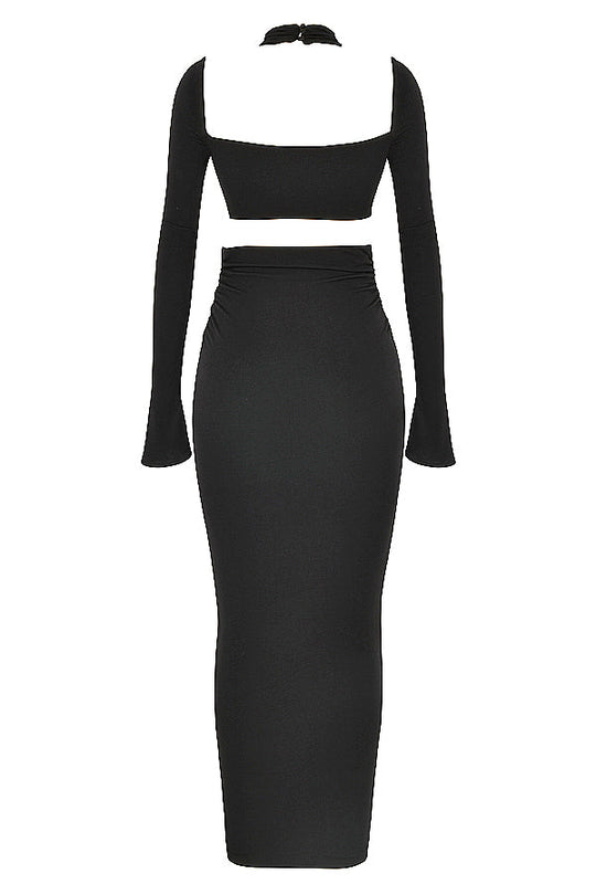 Heidi-Mode | Schwarzes Jersey Maxi Kleid mit Ausschnitt