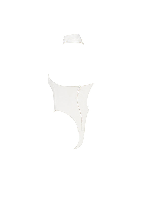 Heidi-Mode | Ivory Satin Bodysuit mit Rundhalsausschnitt und Grauen Lockeren Hosen