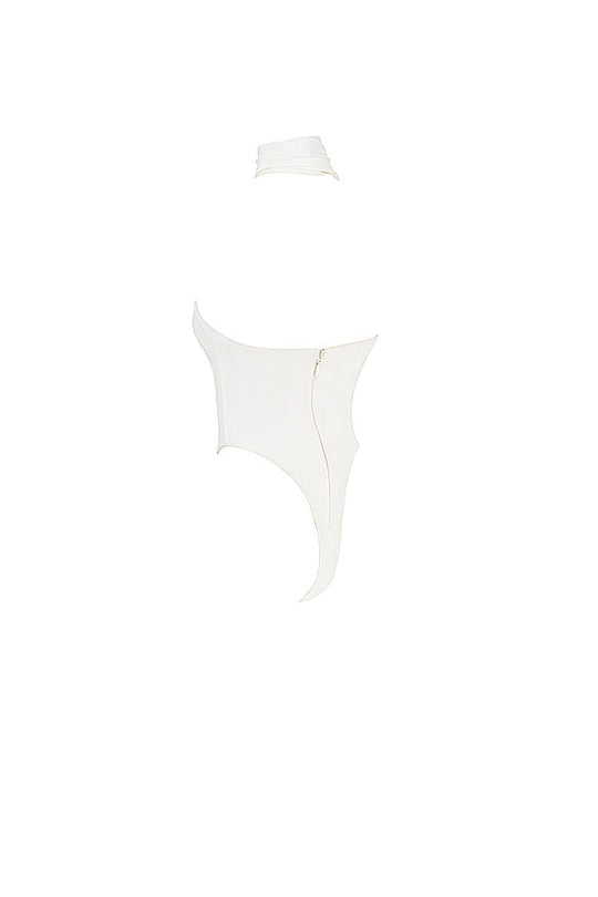Heidi-Mode | Ivory Satin Bodysuit mit Rundhalsausschnitt und Grauen Lockeren Hosen