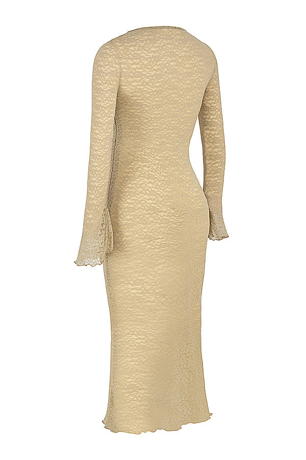 Heidi-Mode | Maxi Kleid aus Stein mit Blumenbesticktem Spitzen