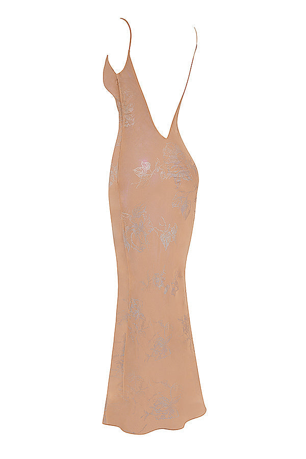 Heidi-Mode | Irisierende Cafe Au Lait Maxi Kleid