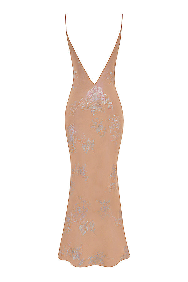 Heidi-Mode | Irisierende Cafe Au Lait Maxi Kleid