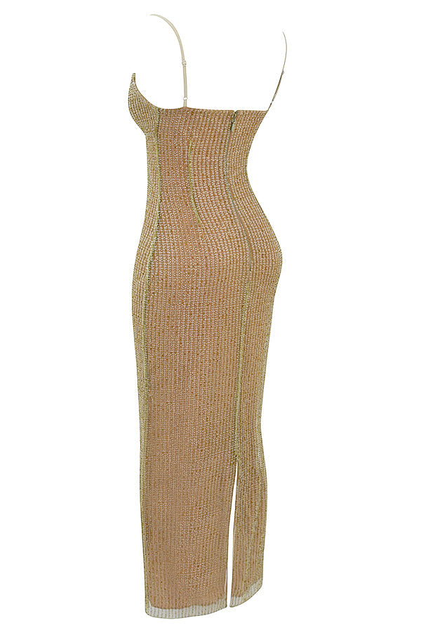 Heidi-Mode | Maxikleid mit café au lait Perlen