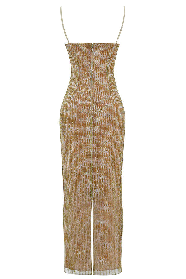 Heidi-Mode | Maxikleid mit café au lait Perlen