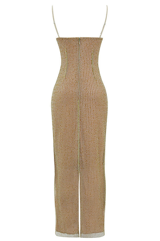 Heidi-Mode | Maxikleid mit café au lait Perlen
