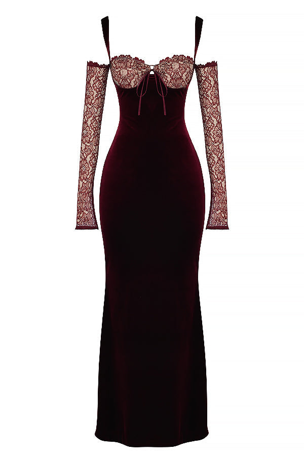 Heidi-Mode | Schwarze Kirschen Samt Maxi Kleid