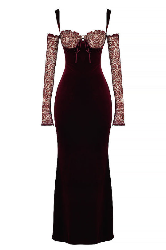Heidi-Mode | Schwarze Kirschen Samt Maxi Kleid