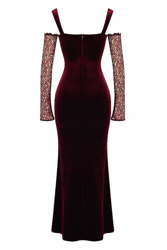 Heidi-Mode | Schwarze Kirschen Samt Maxi Kleid