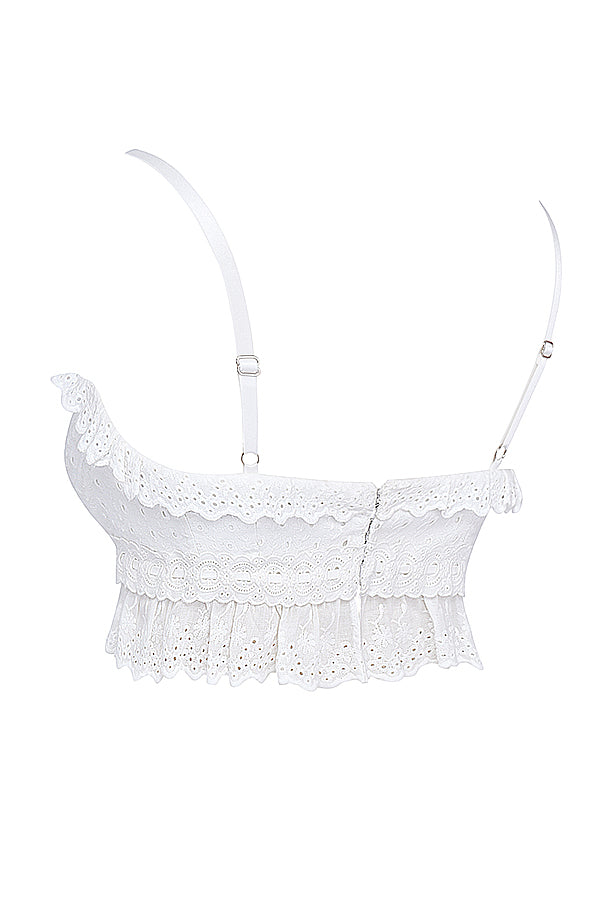 Heidi-Mode | Weißes Broderie Anglais Bralette Top mit Hose