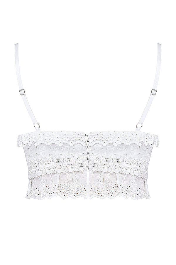 Heidi-Mode | Weißes Broderie Anglais Bralette Top mit Hose