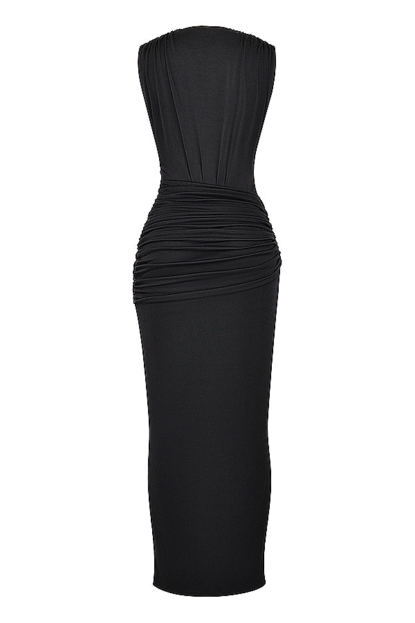 Heidi-Mode | Schwarz Tiefe Maxikleid